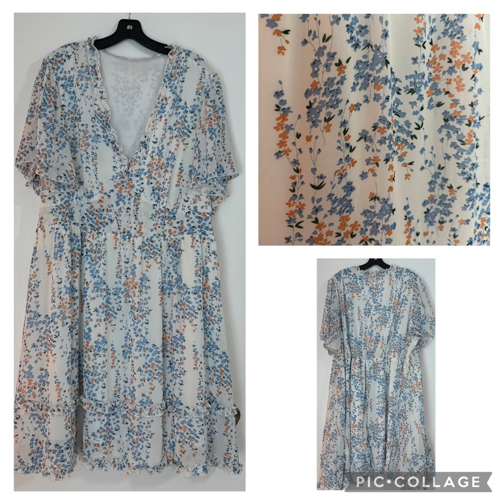 Plus Ditsy Floral Print Frill Trim Dress